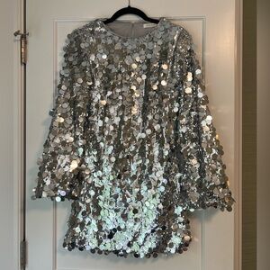 12th tribe Pippa Silver Payette Long Sleeve Mini Dress- like new! Sparkly